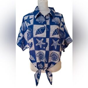 Blue and White Nautical Print Shirt NWT